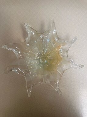 Vintage Italian Murano Art Glass  Bowl,Peach Swirl, 9"x3" Lavorazione Tag